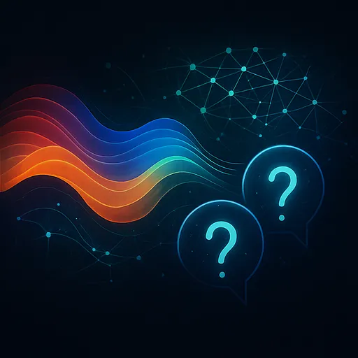 Wavy spectrum and question marks abstract illustration